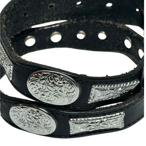 Black Leather Western Belt Women's 28 Removable Buckle Silver Conchos Rodeo